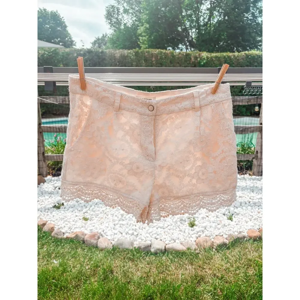 Monteau Cream Boho Floral Lace Shorts Large Doily Crochet Festival Coquette